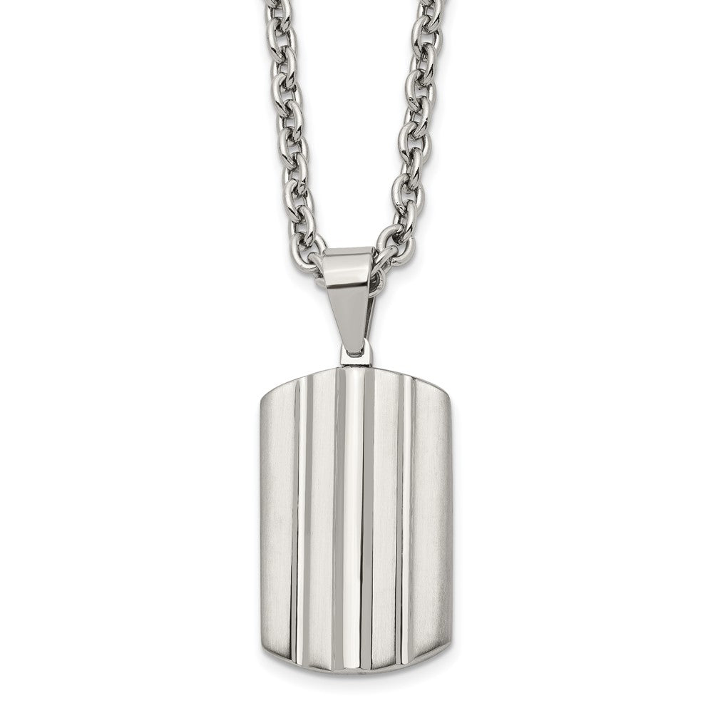 Men's Stainless Steel Grooved Dog Tag Necklace, 24 Inch, Item N22982 by The Black Bow Jewelry Co.