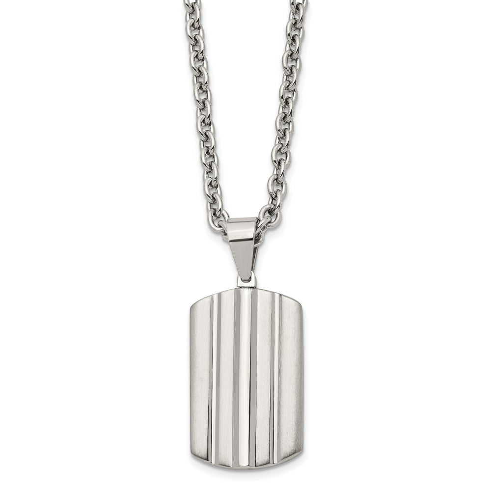 Alternate view of the Men's Stainless Steel Grooved Dog Tag Necklace, 24 Inch by The Black Bow Jewelry Co.