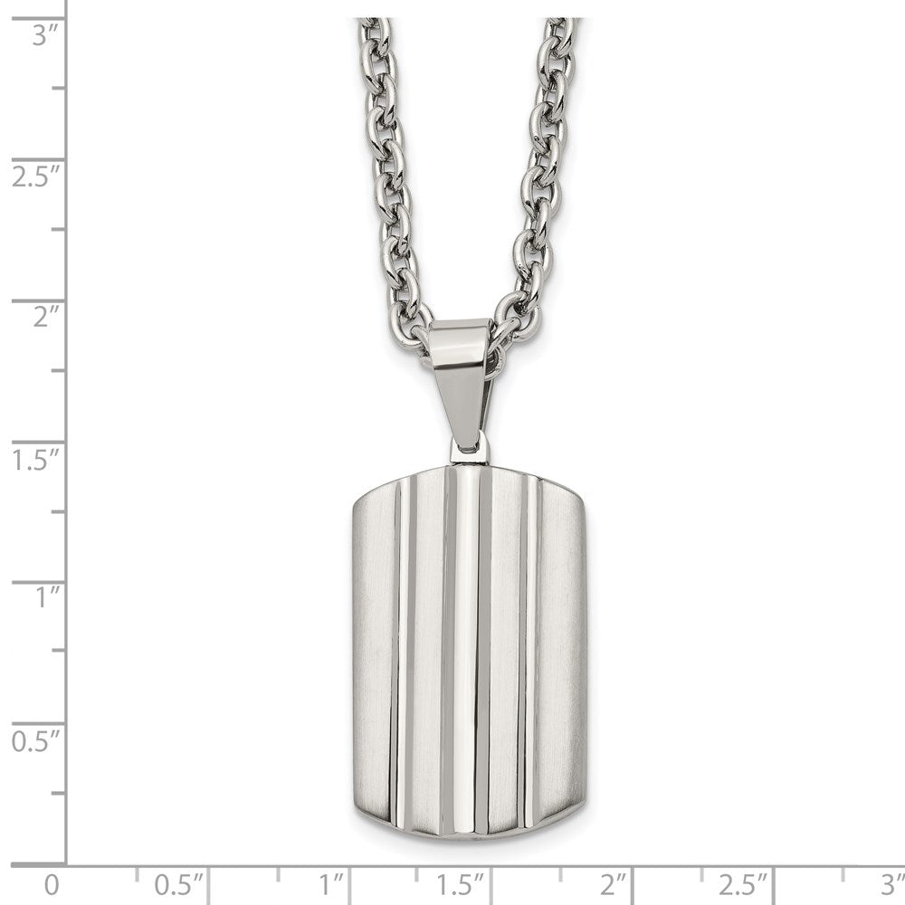 Alternate view of the Men's Stainless Steel Grooved Dog Tag Necklace, 24 Inch by The Black Bow Jewelry Co.