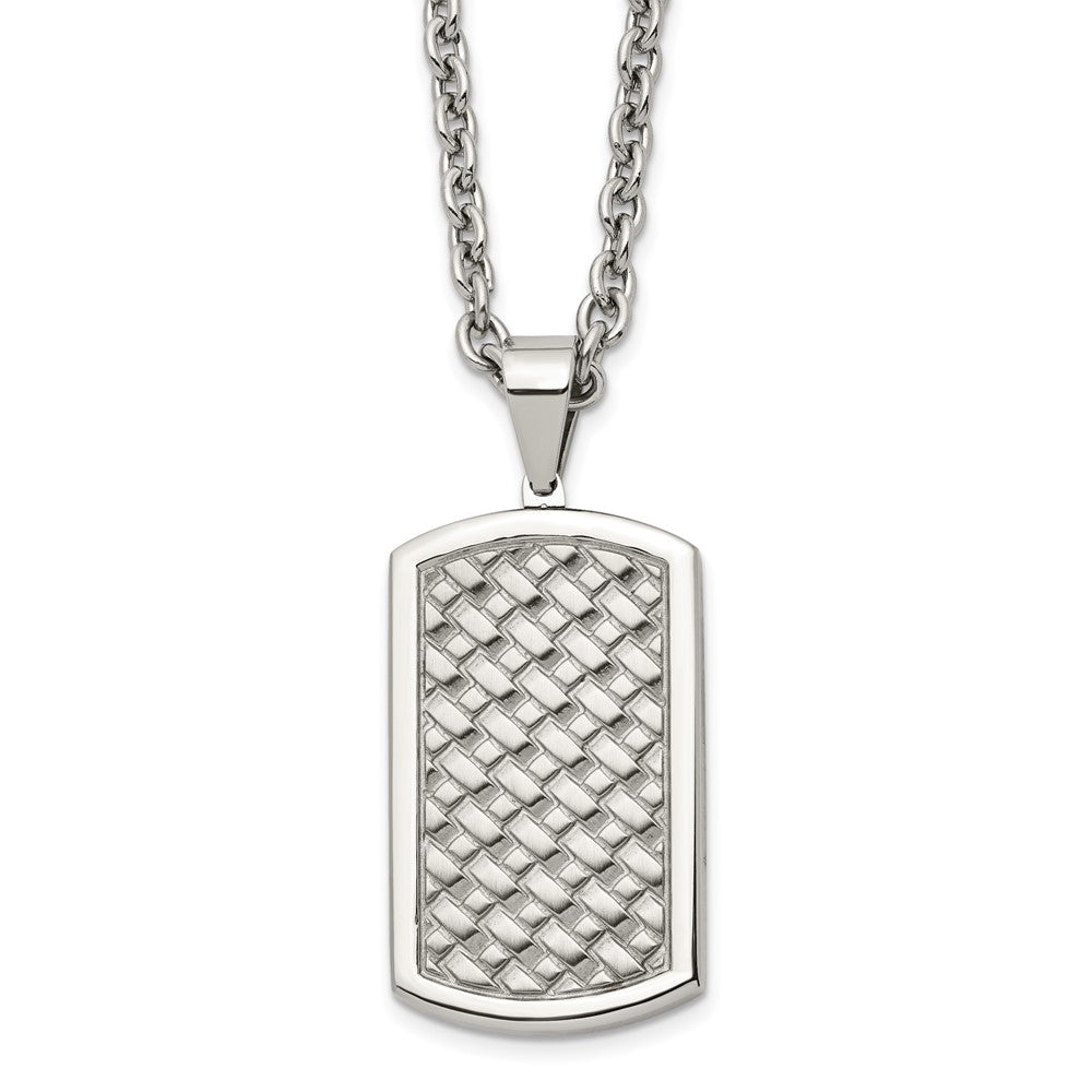 Men's Stainless Steel Polished Weave Pattern Dog Tag Necklace, 24 Inch, Item N22983 by The Black Bow Jewelry Co.