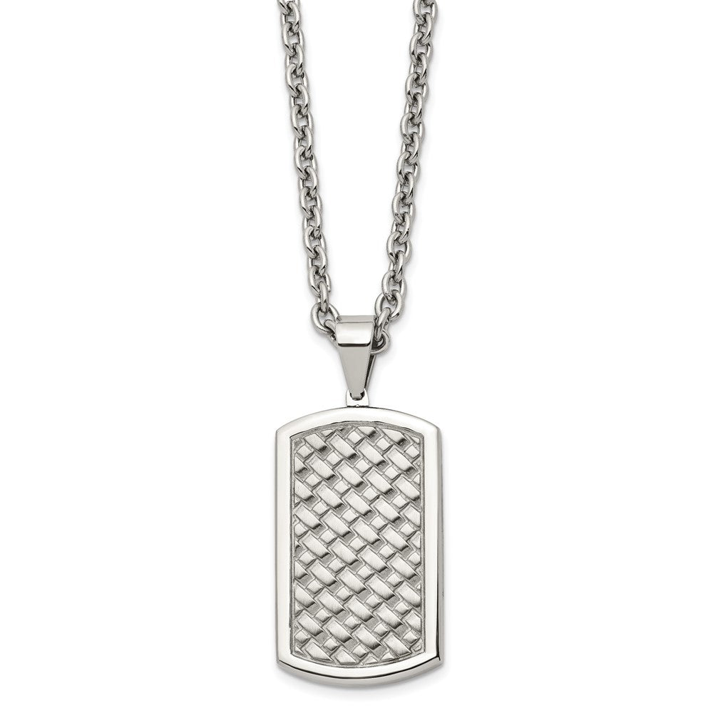 Alternate view of the Men's Stainless Steel Polished Weave Pattern Dog Tag Necklace, 24 Inch by The Black Bow Jewelry Co.