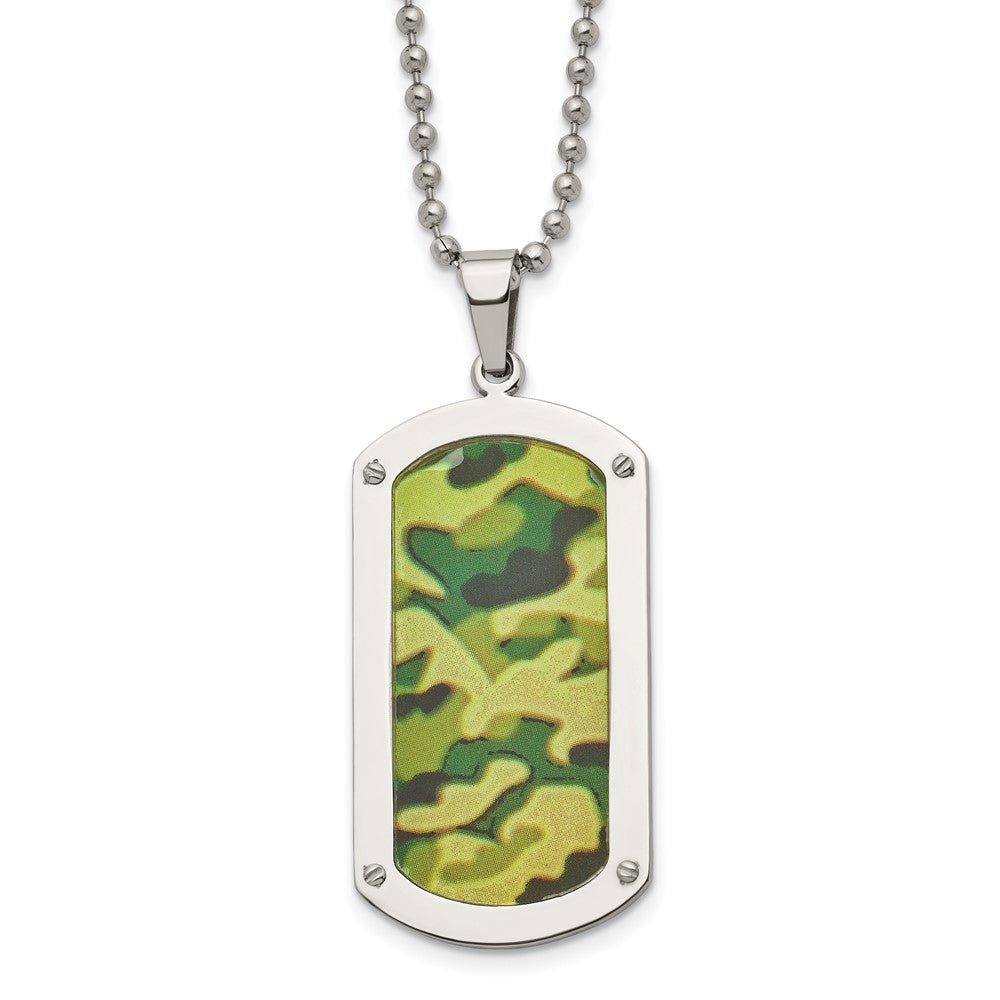 Men's Stainless Steel Camouflage Enameled Dog Tag Necklace, 24 Inch, Item N22987 by The Black Bow Jewelry Co.