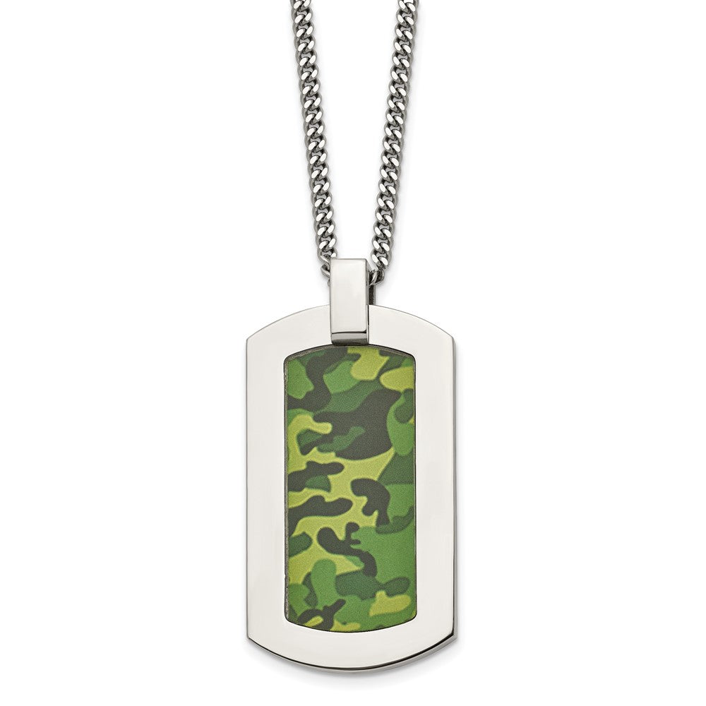 Men's Stainless Steel LG Camouflage Enameled Dog Tag Necklace, 22 Inch, Item N22988 by The Black Bow Jewelry Co.