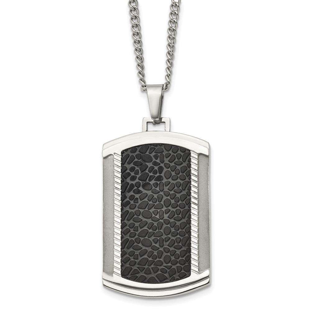 Men's Stainless Steel Two-Tone Large Textured Dog Tag Necklace, 24 In, Item N22990 by The Black Bow Jewelry Co.