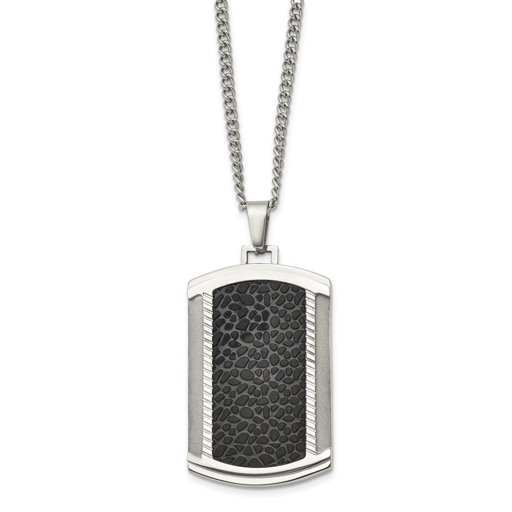 Alternate view of the Men's Stainless Steel Two-Tone Large Textured Dog Tag Necklace, 24 In by The Black Bow Jewelry Co.