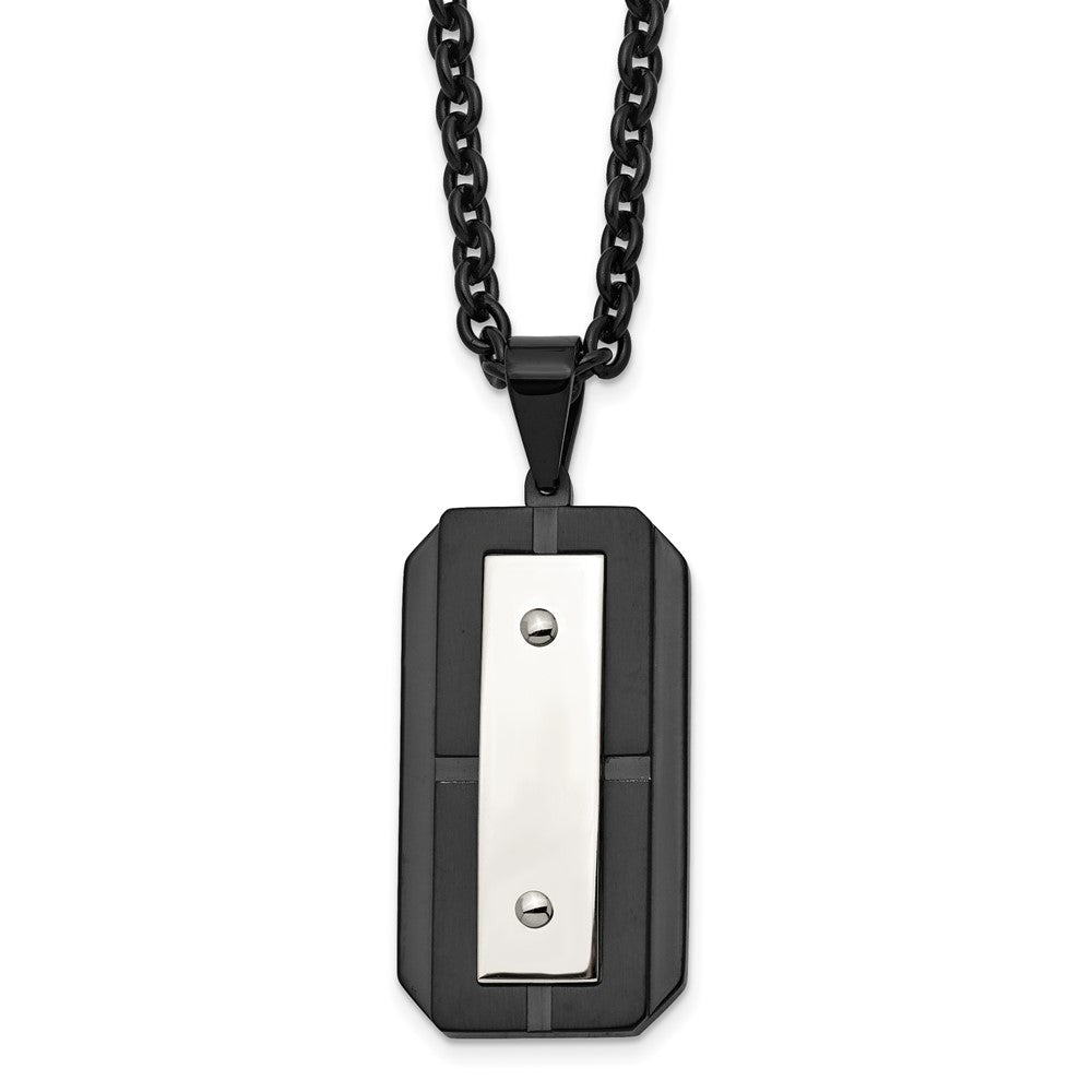 Stainless Steel Two Tone Brushed & Polished Dog Tag Necklace, 24 Inch, Item N22991 by The Black Bow Jewelry Co.