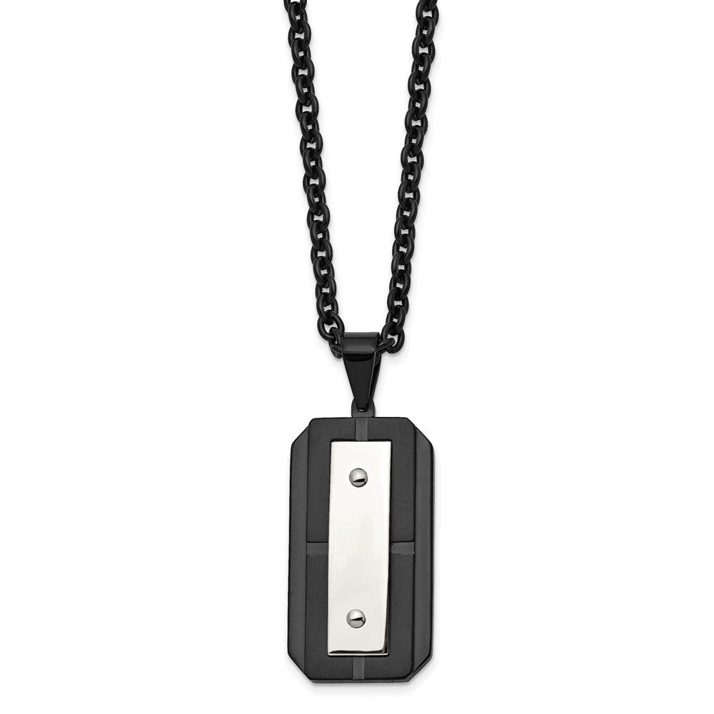 Alternate view of the Stainless Steel Two Tone Brushed & Polished Dog Tag Necklace, 24 Inch by The Black Bow Jewelry Co.