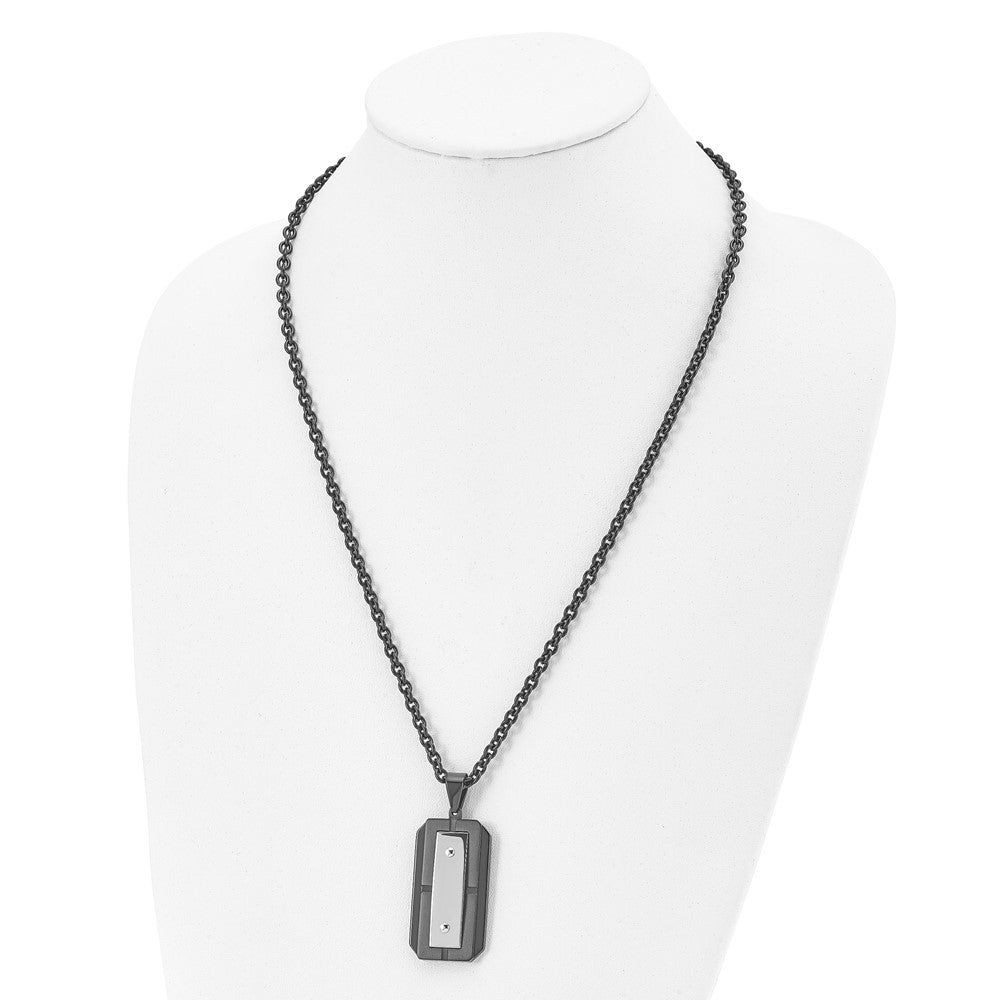 Alternate view of the Stainless Steel Two Tone Brushed & Polished Dog Tag Necklace, 24 Inch by The Black Bow Jewelry Co.