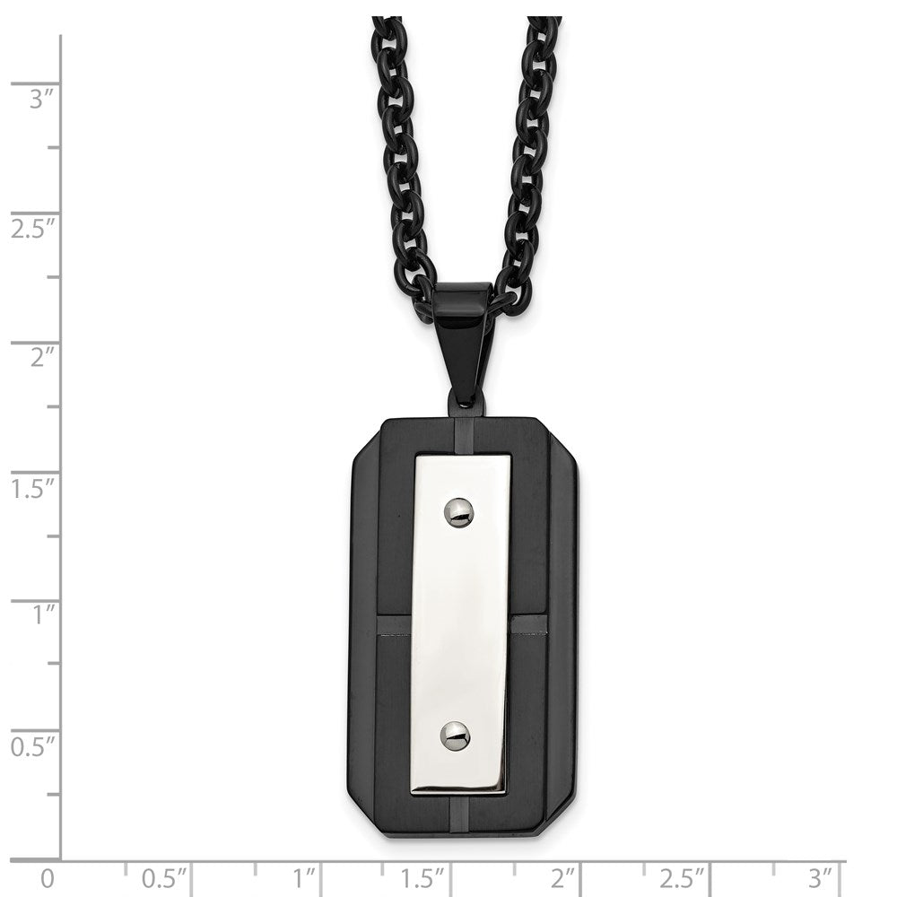 Alternate view of the Stainless Steel Two Tone Brushed & Polished Dog Tag Necklace, 24 Inch by The Black Bow Jewelry Co.
