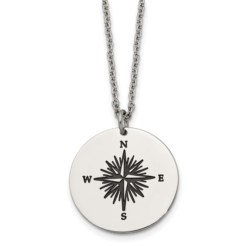 Stainless Steel & Enamel 25mm Compass Disc Necklace, 22 Inch, Item N22995 by The Black Bow Jewelry Co.