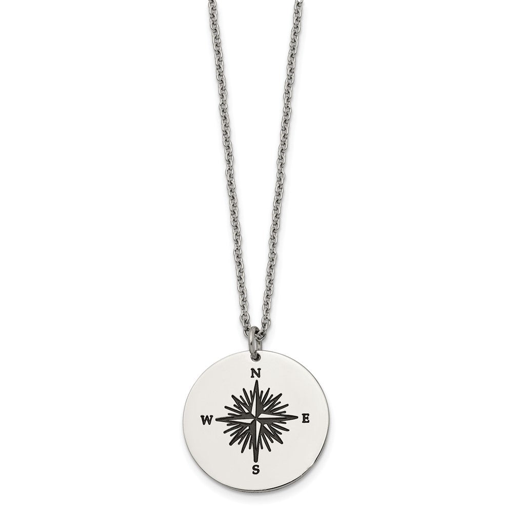 Alternate view of the Stainless Steel & Enamel 25mm Compass Disc Necklace, 22 Inch by The Black Bow Jewelry Co.