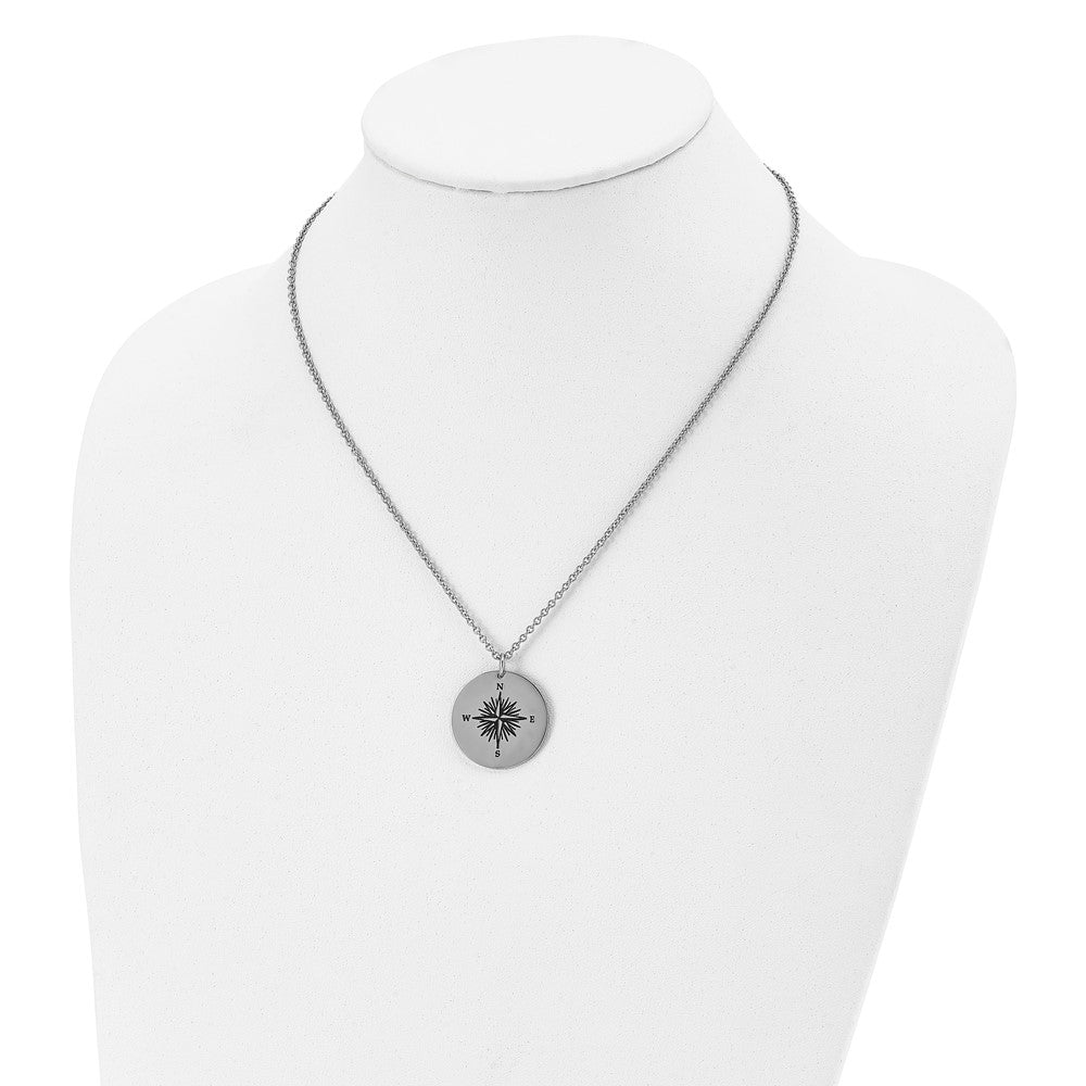 Alternate view of the Stainless Steel & Enamel 25mm Compass Disc Necklace, 22 Inch by The Black Bow Jewelry Co.