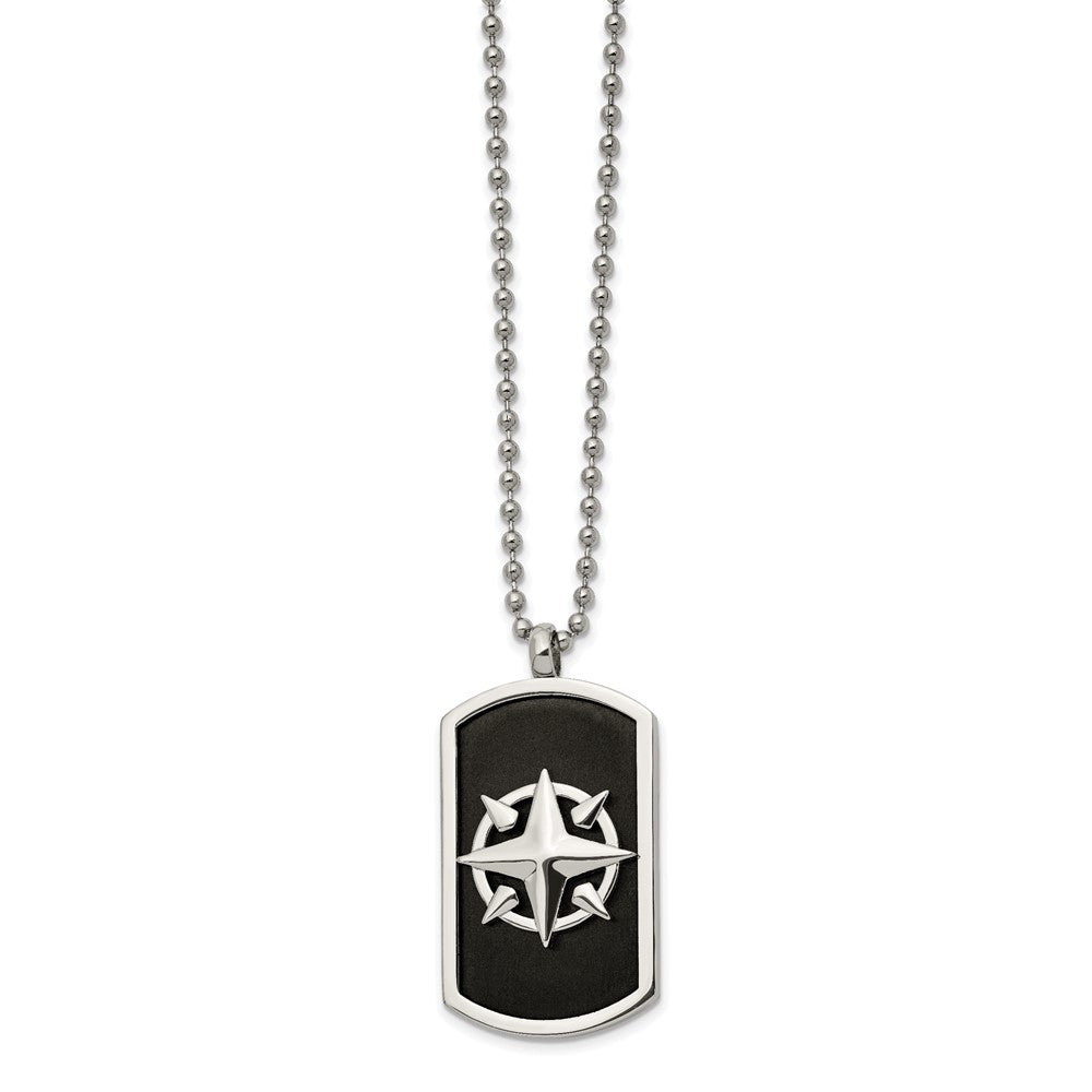 Men's Stainless Steel & Black Plated Compass Dog Tag Necklace, 24 Inch, Item N22999 by The Black Bow Jewelry Co.