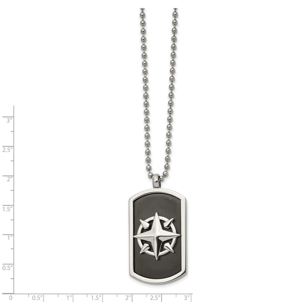 Alternate view of the Men's Stainless Steel & Black Plated Compass Dog Tag Necklace, 24 Inch by The Black Bow Jewelry Co.