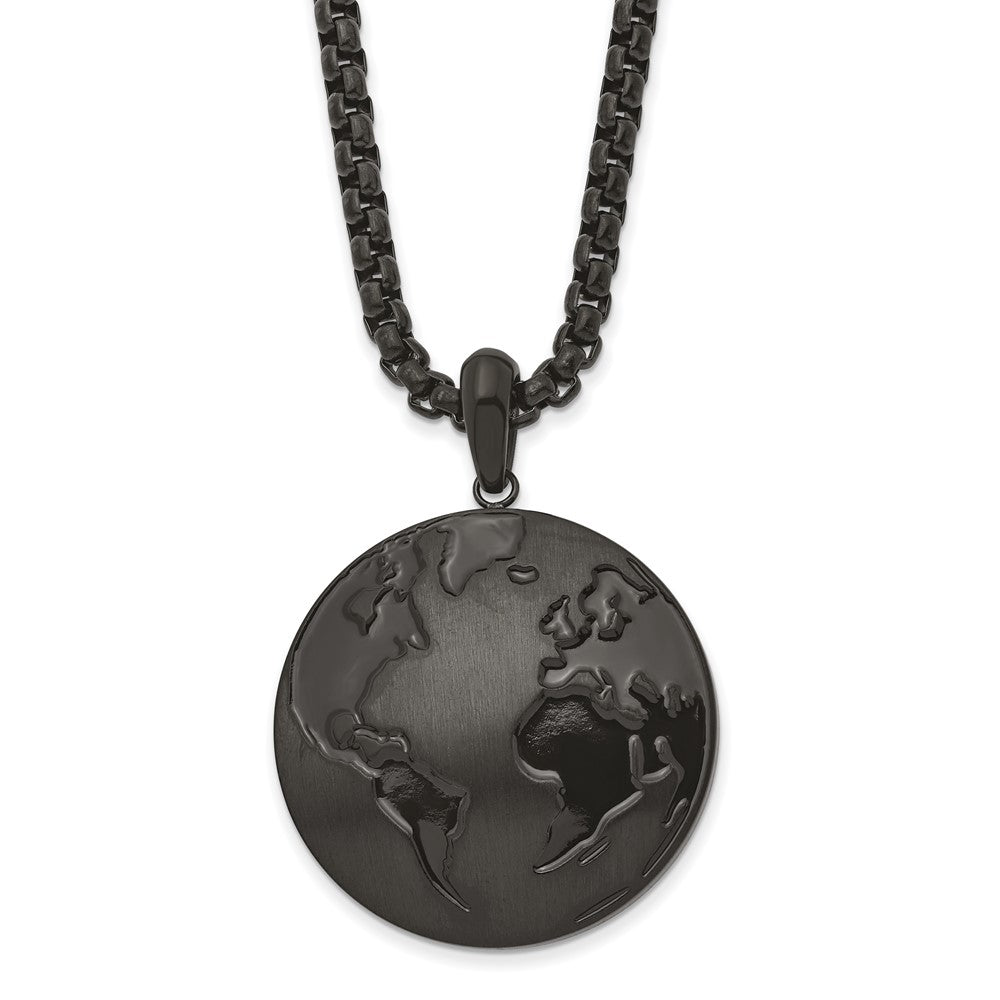 Men's Black Plated Stainless Steel 29mm Earth Necklace, 24 Inch, Item N23003 by The Black Bow Jewelry Co.
