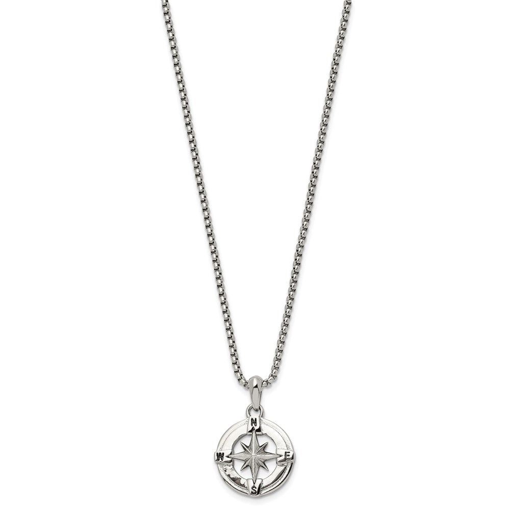 Alternate view of the Stainless Steel Medium 20mm Compass Necklace, 22 Inch by The Black Bow Jewelry Co.