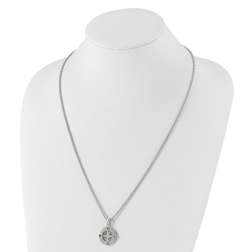 Alternate view of the Stainless Steel Medium 20mm Compass Necklace, 22 Inch by The Black Bow Jewelry Co.