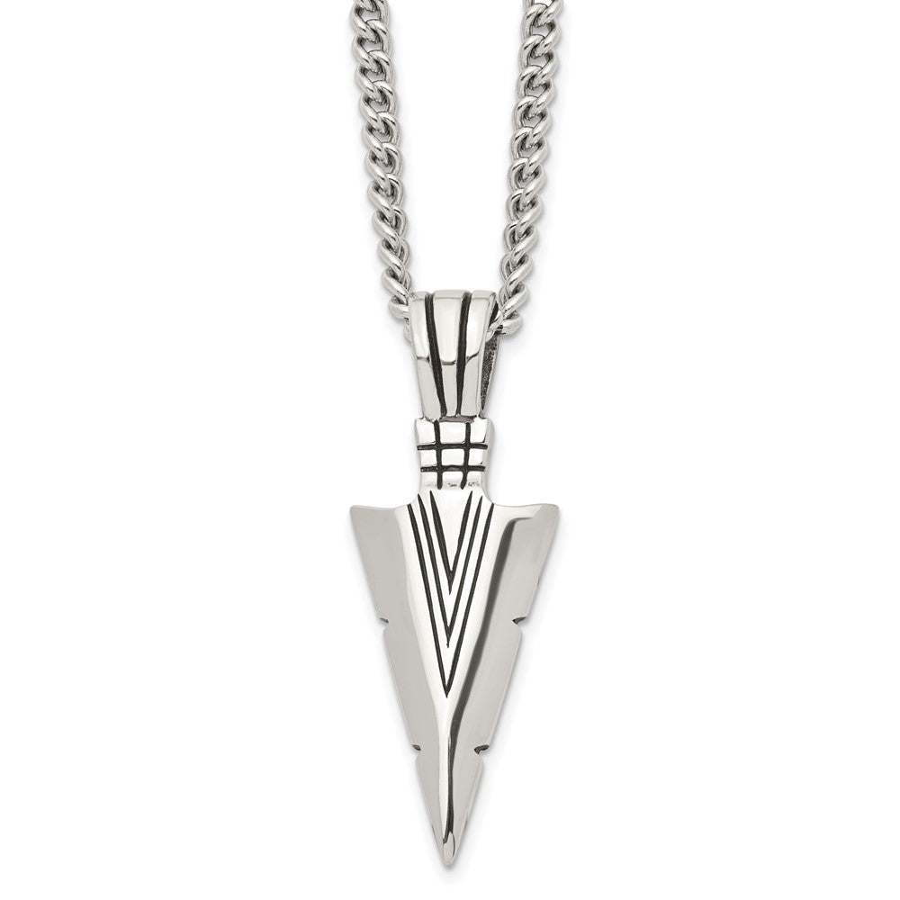 Men's Stainless Steel Large Antiqued Arrowhead Necklace, 22 Inch, Item N23005 by The Black Bow Jewelry Co.