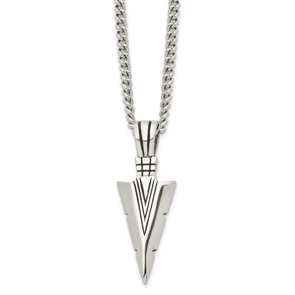 Alternate view of the Men's Stainless Steel Large Antiqued Arrowhead Necklace, 22 Inch by The Black Bow Jewelry Co.