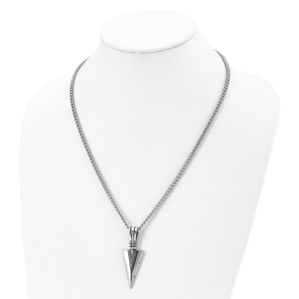 Alternate view of the Men's Stainless Steel Large Antiqued Arrowhead Necklace, 22 Inch by The Black Bow Jewelry Co.