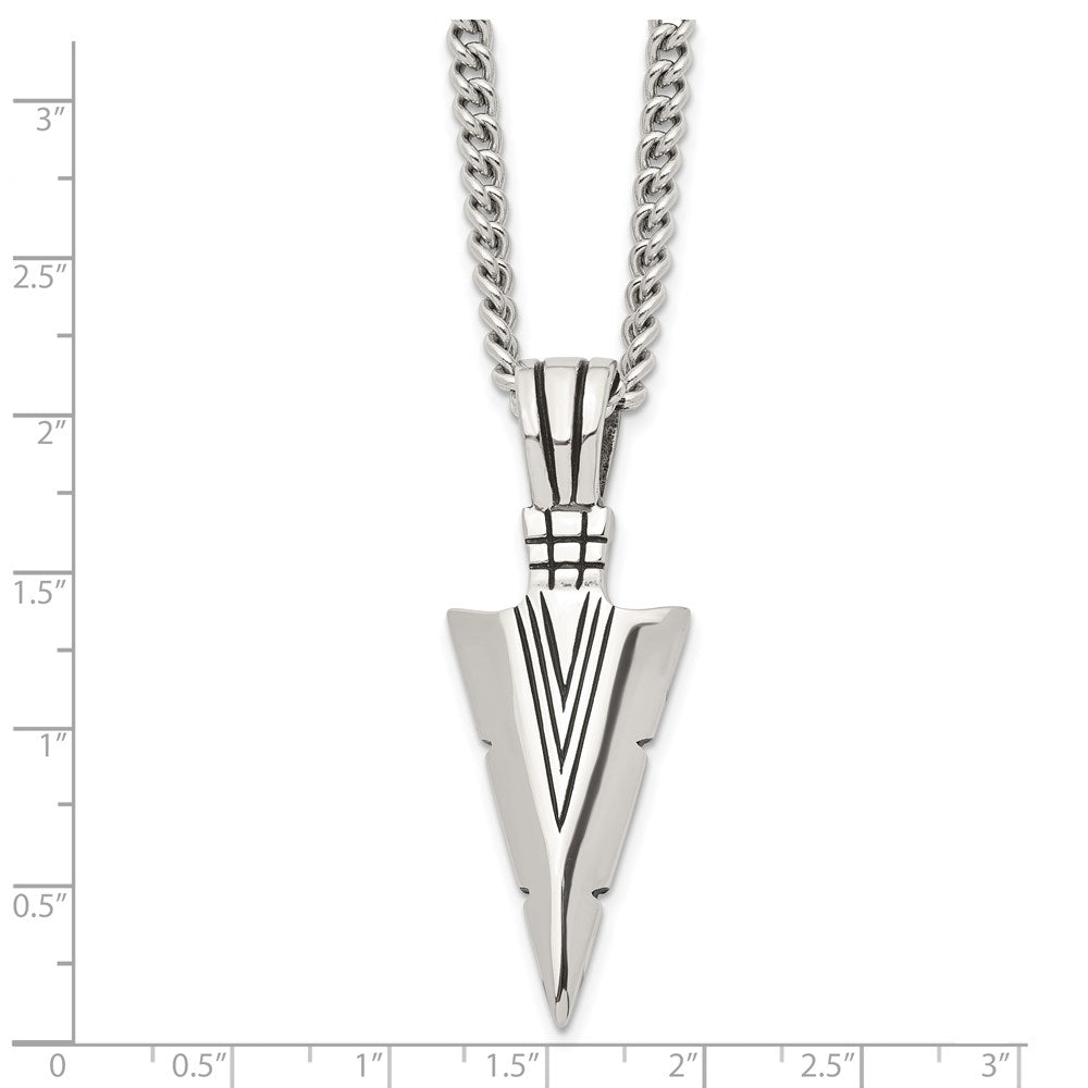 Alternate view of the Men's Stainless Steel Large Antiqued Arrowhead Necklace, 22 Inch by The Black Bow Jewelry Co.