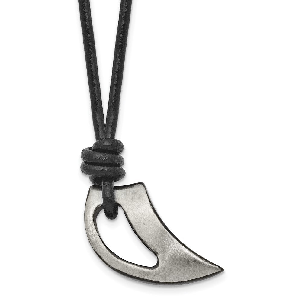 Black Plated Stainless Steel & Leather Brushed Claw Necklace, 20 Inch, Item N23006 by The Black Bow Jewelry Co.