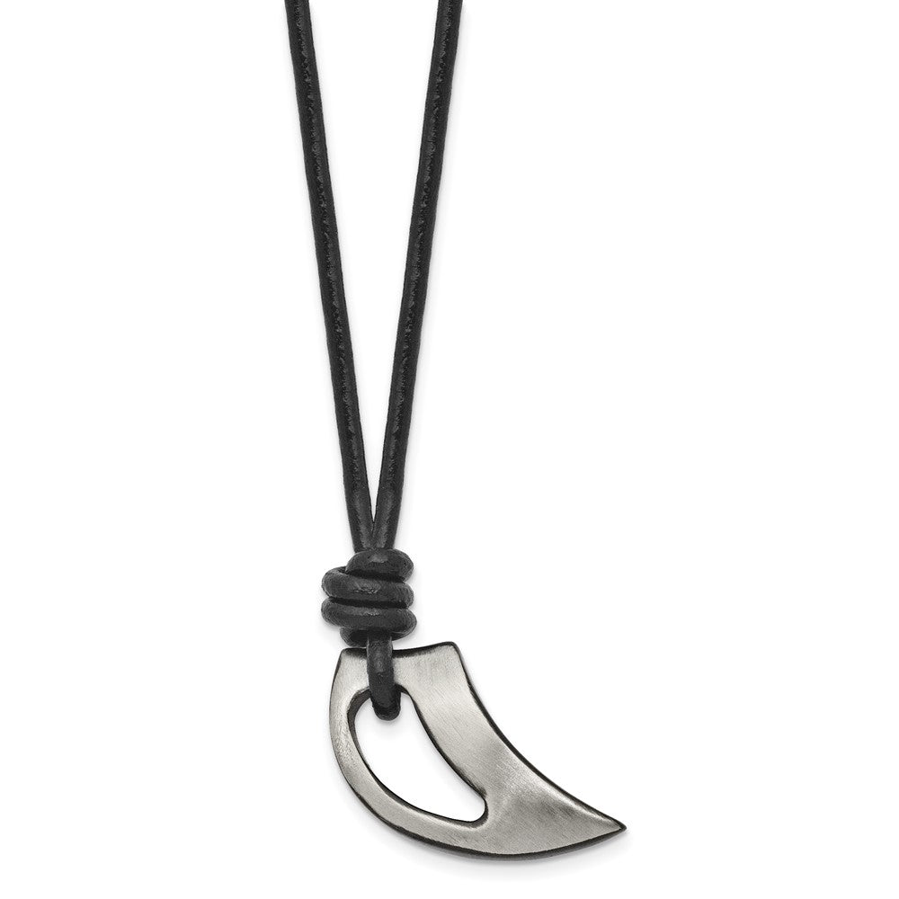 Alternate view of the Black Plated Stainless Steel & Leather Brushed Claw Necklace, 20 Inch by The Black Bow Jewelry Co.