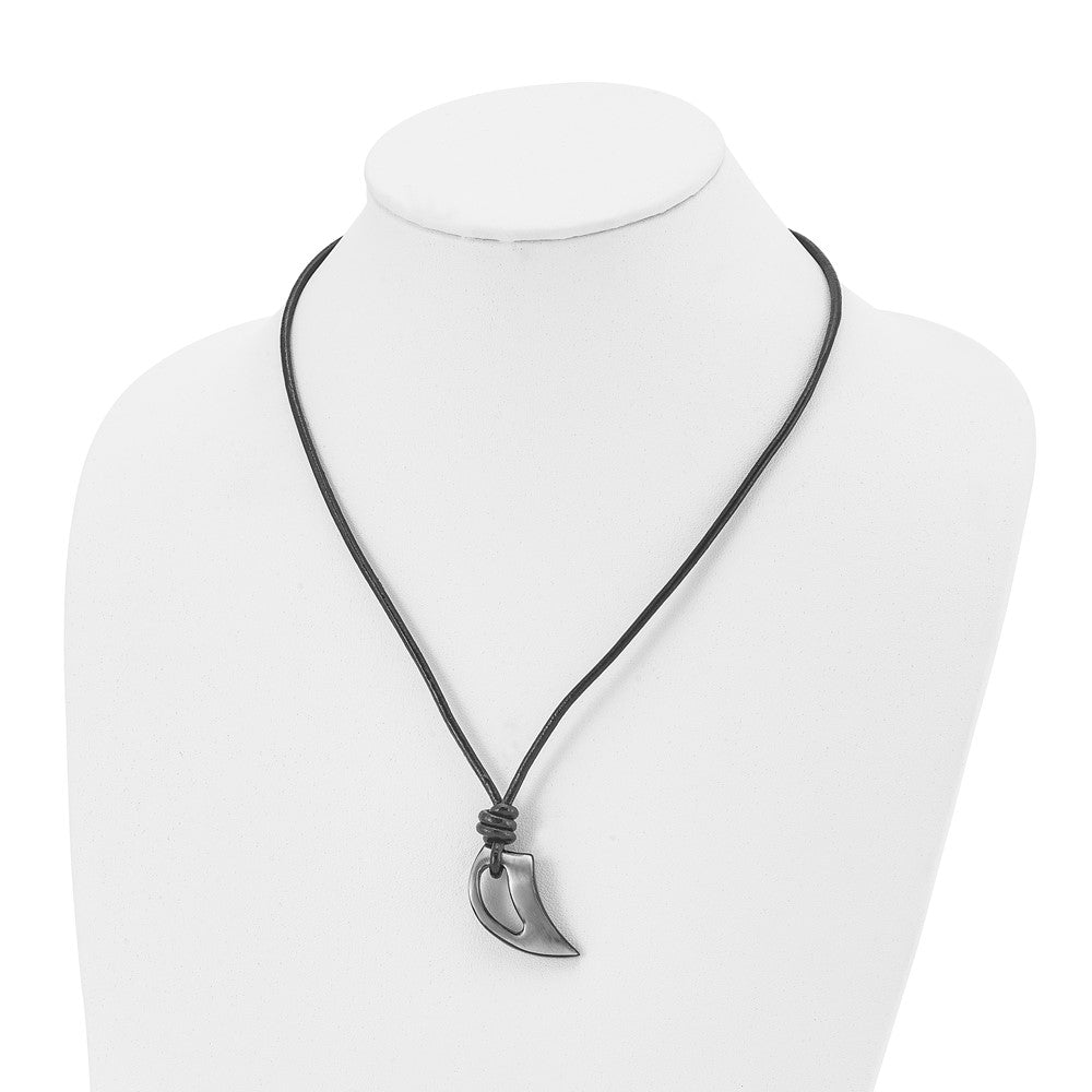 Alternate view of the Black Plated Stainless Steel & Leather Brushed Claw Necklace, 20 Inch by The Black Bow Jewelry Co.
