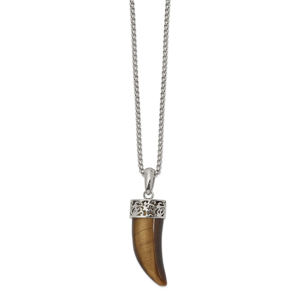 Men's Stainless Steel & Tiger's Eye 3D Claw Necklace, 24 Inch, Item N23009 by The Black Bow Jewelry Co.