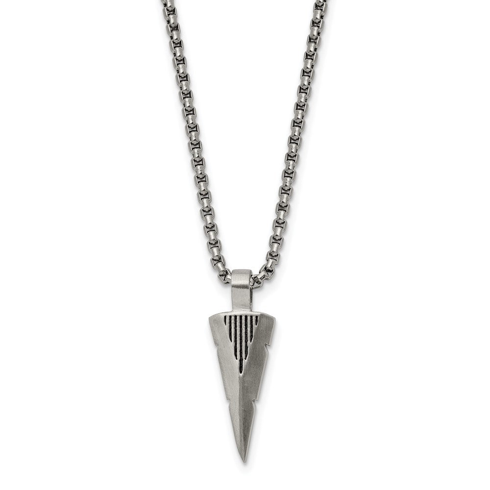 Women's Stainless Steel Brushed Small Arrowhead Necklace, 22 Inch, Item N23015 by The Black Bow Jewelry Co.