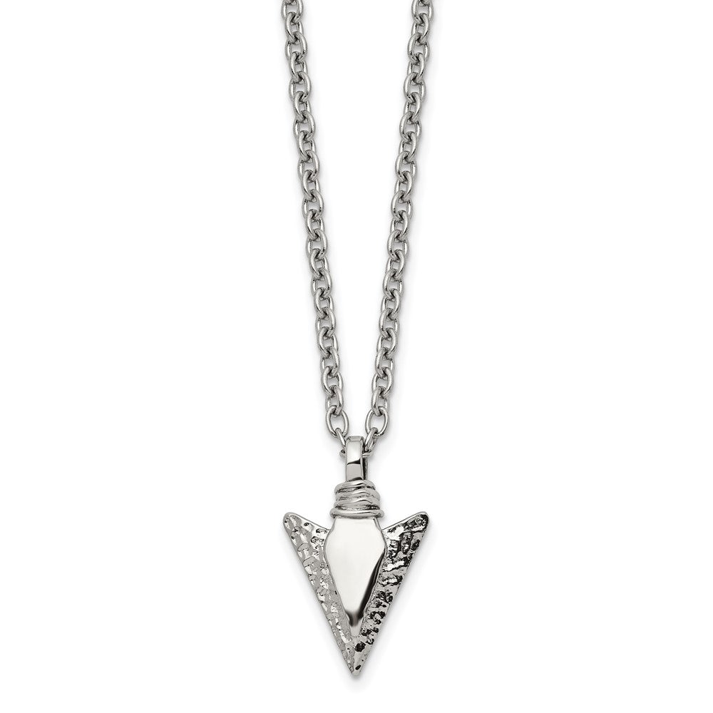 Stainless Steel Polished & Hammered Small Arrowhead Necklace, 19.5 In, Item N23016 by The Black Bow Jewelry Co.