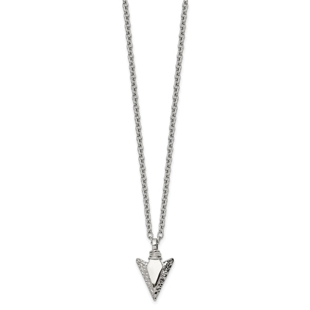 Alternate view of the Stainless Steel Polished & Hammered Small Arrowhead Necklace, 19.5 In by The Black Bow Jewelry Co.
