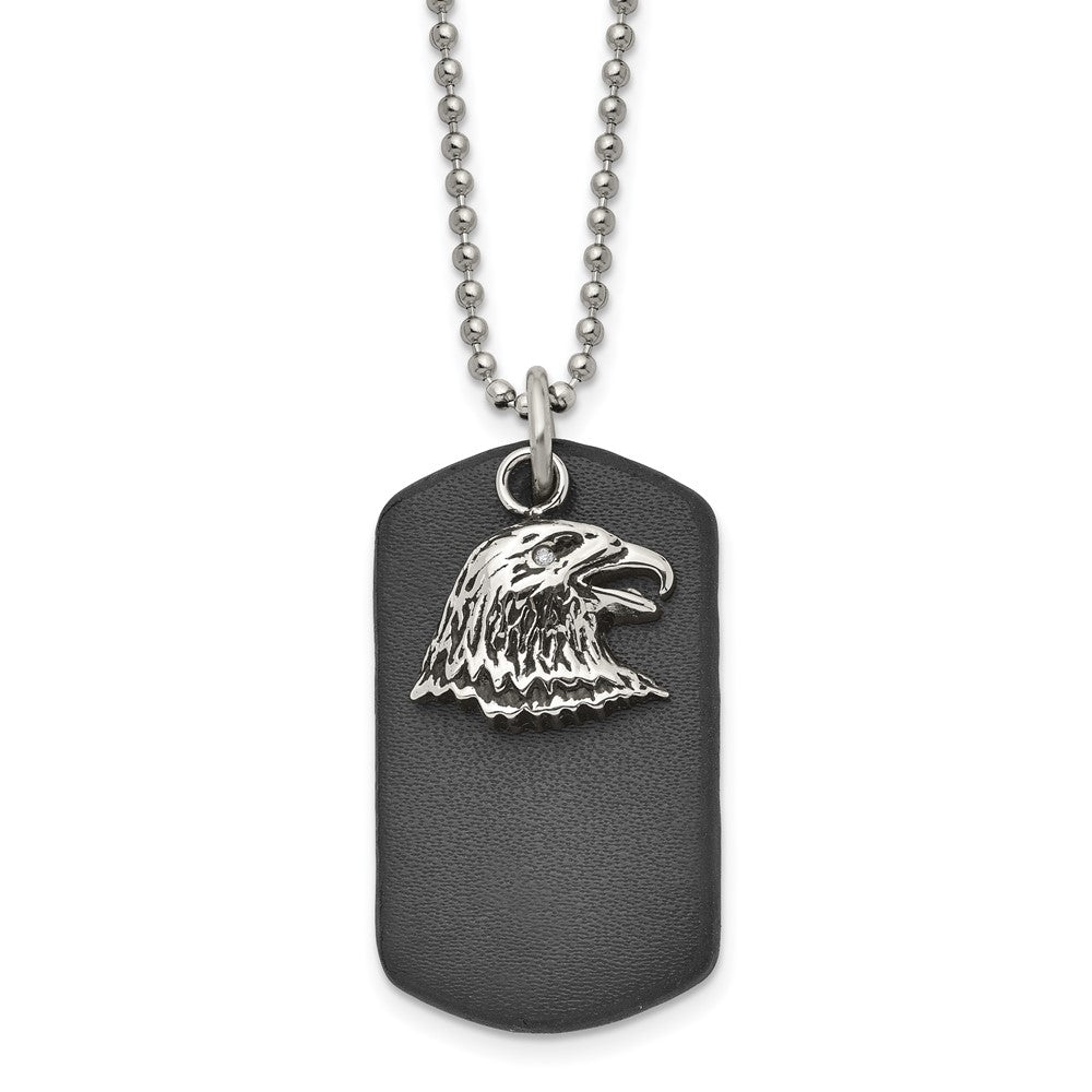 Men's Stainless Steel & Leather Eagle & Dog Tag Necklace, 22 Inch, Item N23020 by The Black Bow Jewelry Co.