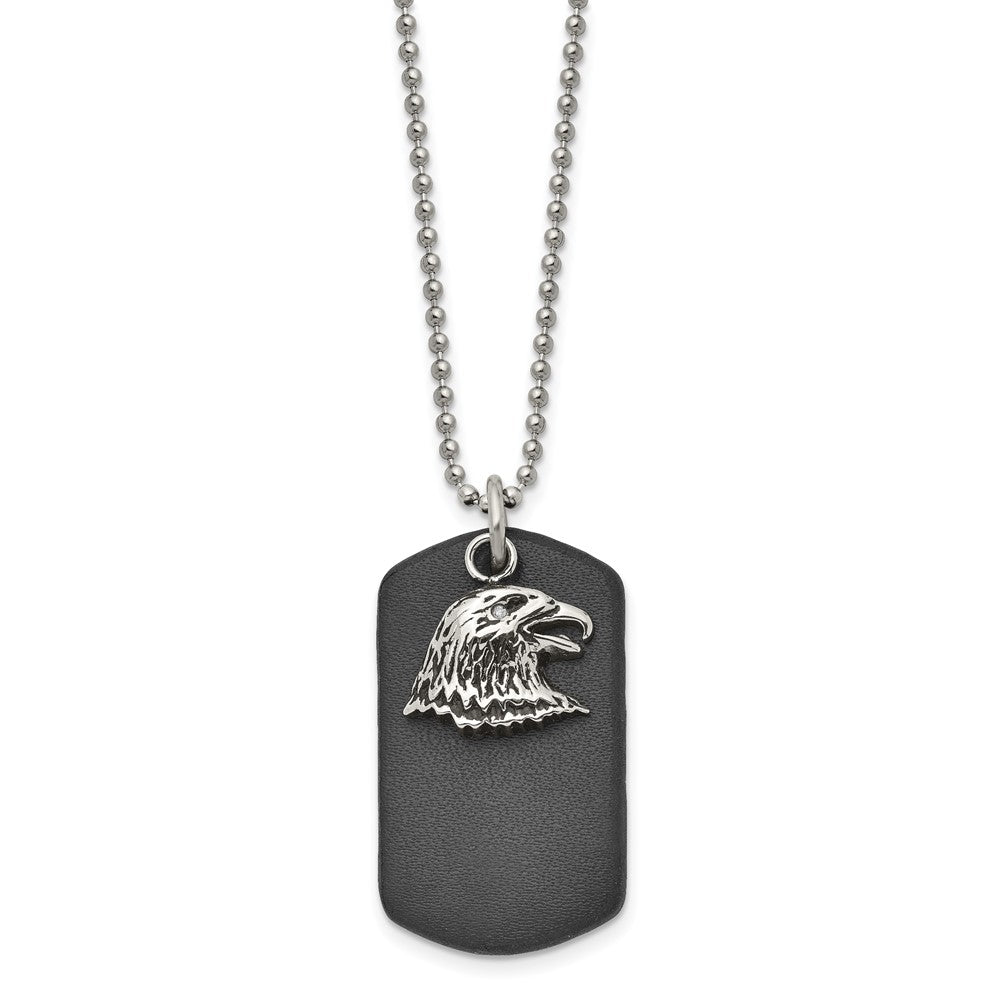 Alternate view of the Men's Stainless Steel & Leather Eagle & Dog Tag Necklace, 22 Inch by The Black Bow Jewelry Co.