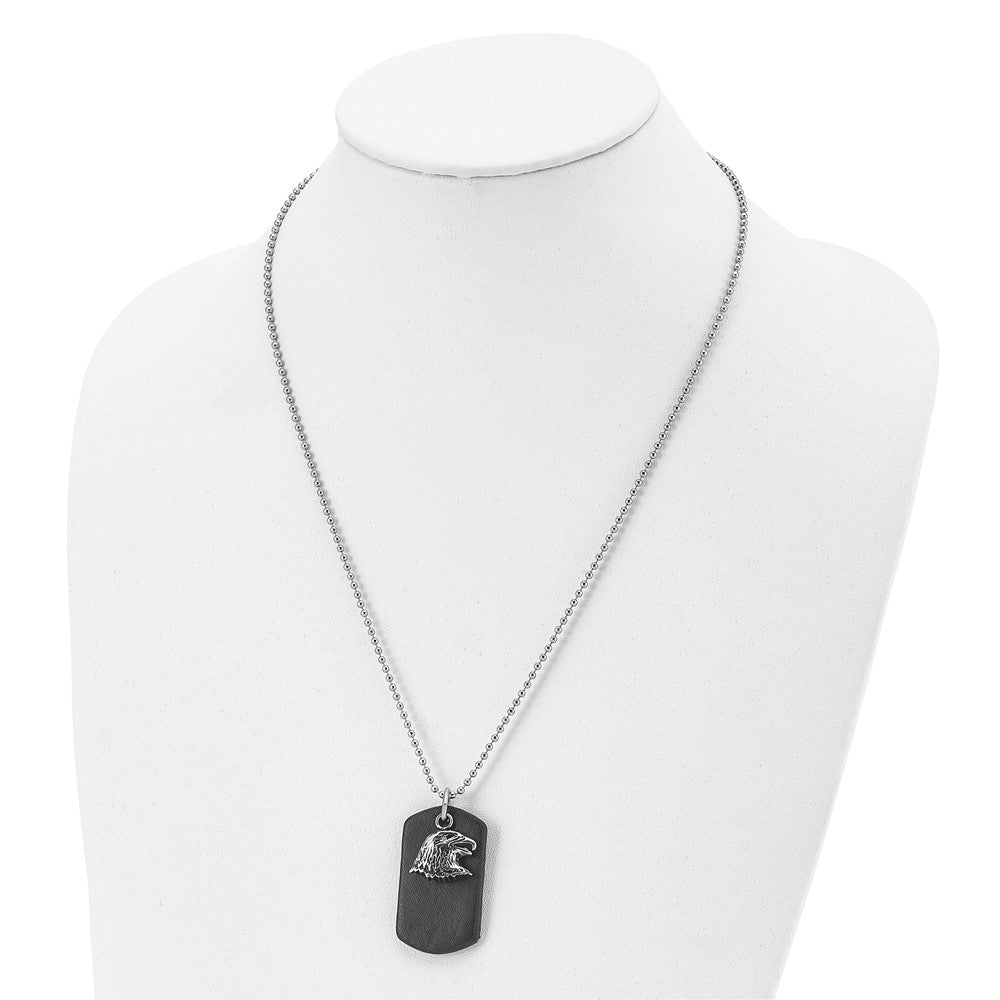 Alternate view of the Men's Stainless Steel & Leather Eagle & Dog Tag Necklace, 22 Inch by The Black Bow Jewelry Co.