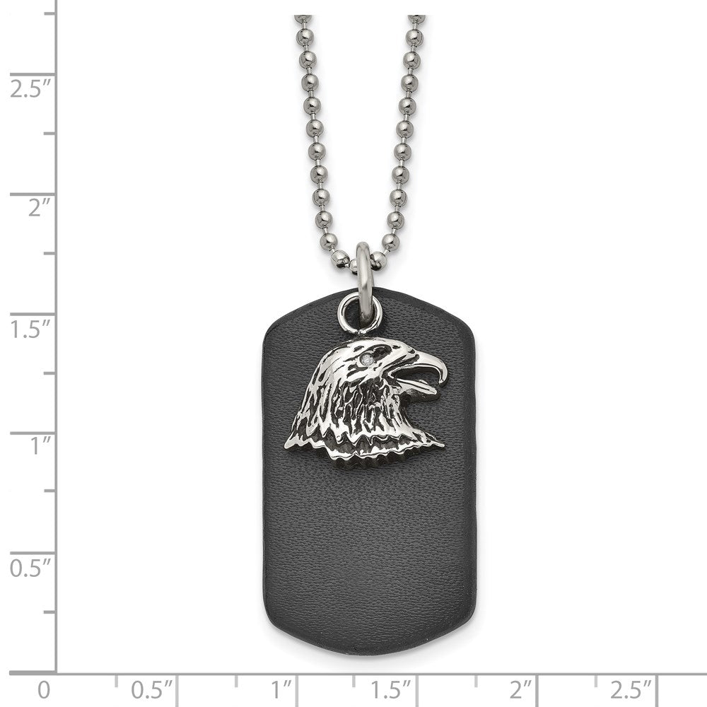 Alternate view of the Men's Stainless Steel & Leather Eagle & Dog Tag Necklace, 22 Inch by The Black Bow Jewelry Co.