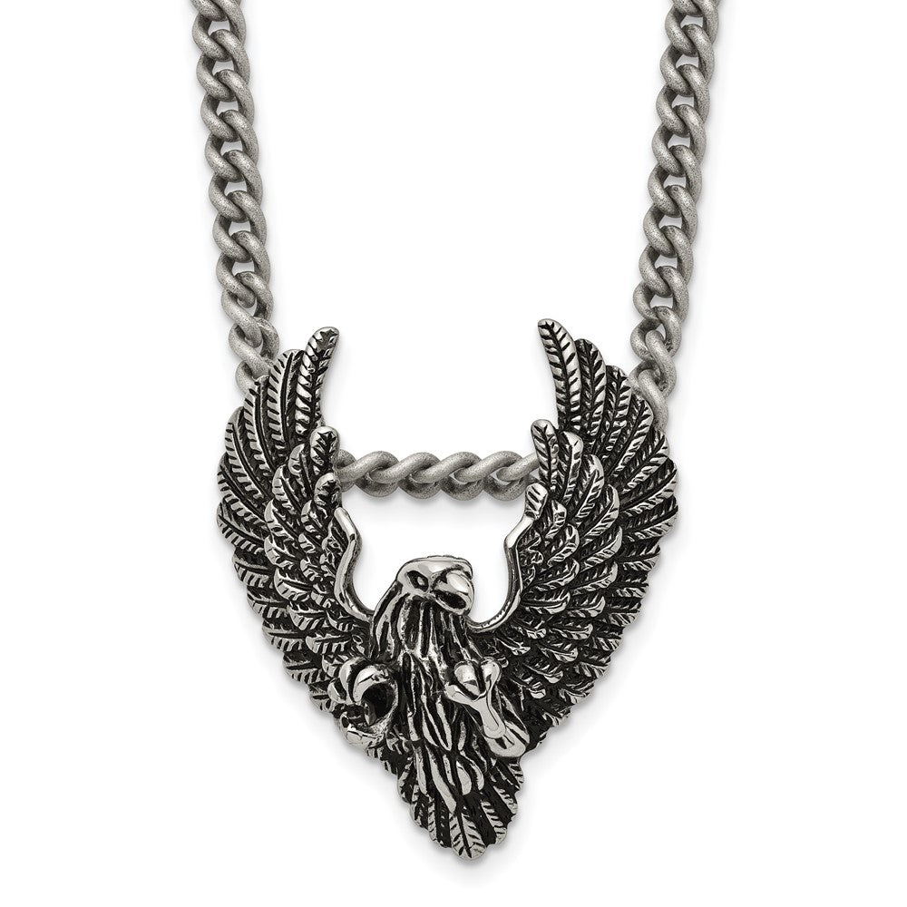 Men&#39;s Stainless Steel Antiqued Eagle Necklace, 24 Inch, Item N23022 by The Black Bow Jewelry Co.