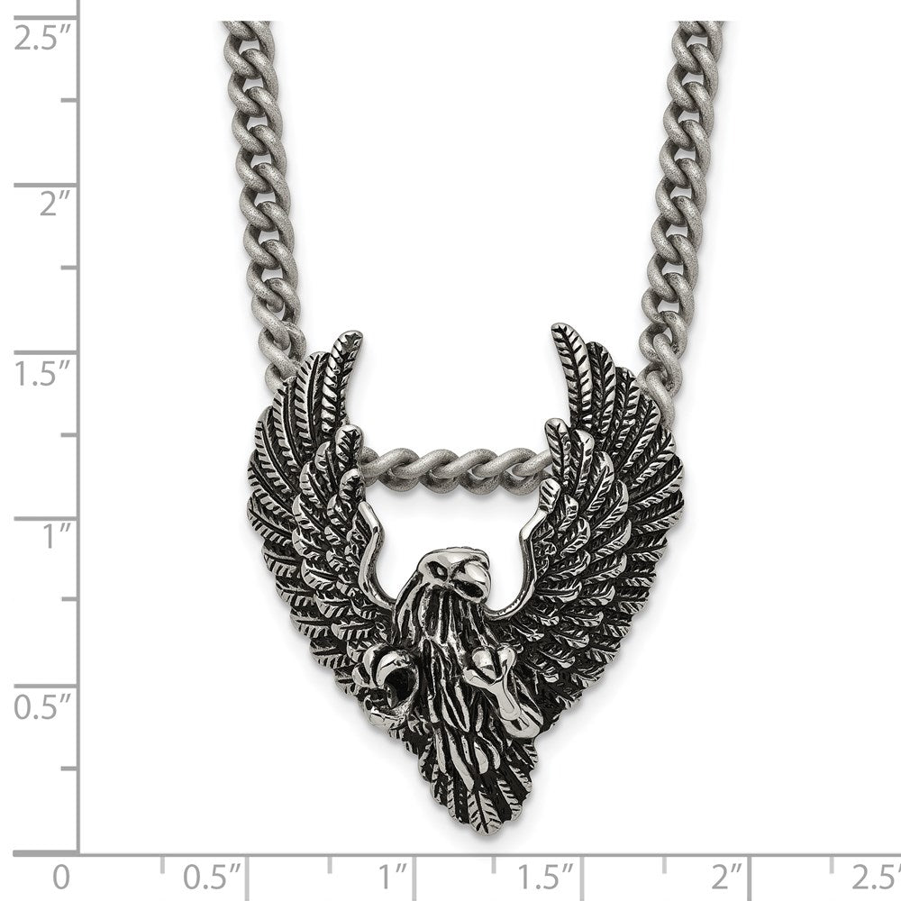 Alternate view of the Men&#39;s Stainless Steel Antiqued Eagle Necklace, 24 Inch by The Black Bow Jewelry Co.