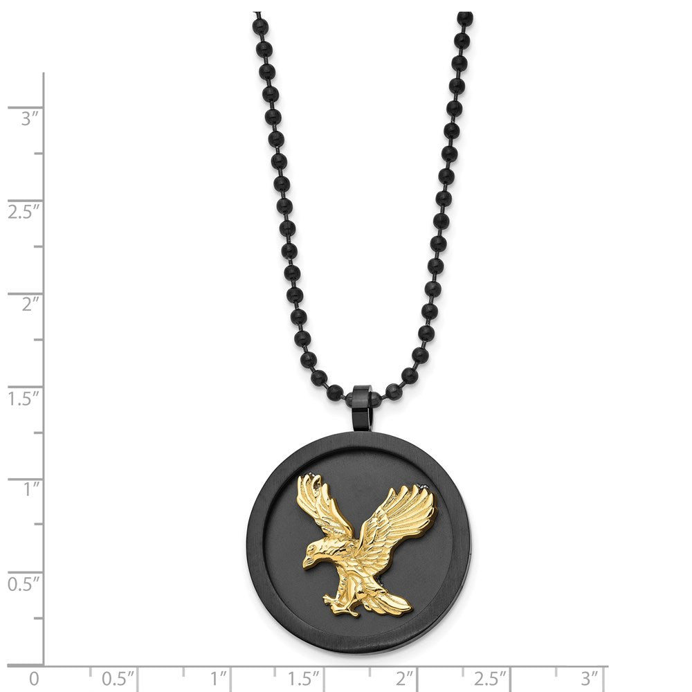 Alternate view of the Stainless Steel Black & Gold Tone Plated Eagle Disc Necklace, 24 Inch by The Black Bow Jewelry Co.