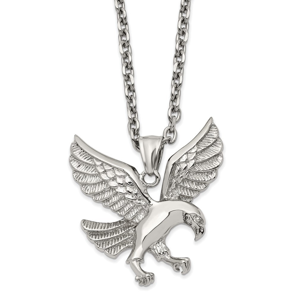 Men's Stainless Steel Large Polished Eagle Necklace, 24 Inch, Item N23026 by The Black Bow Jewelry Co.