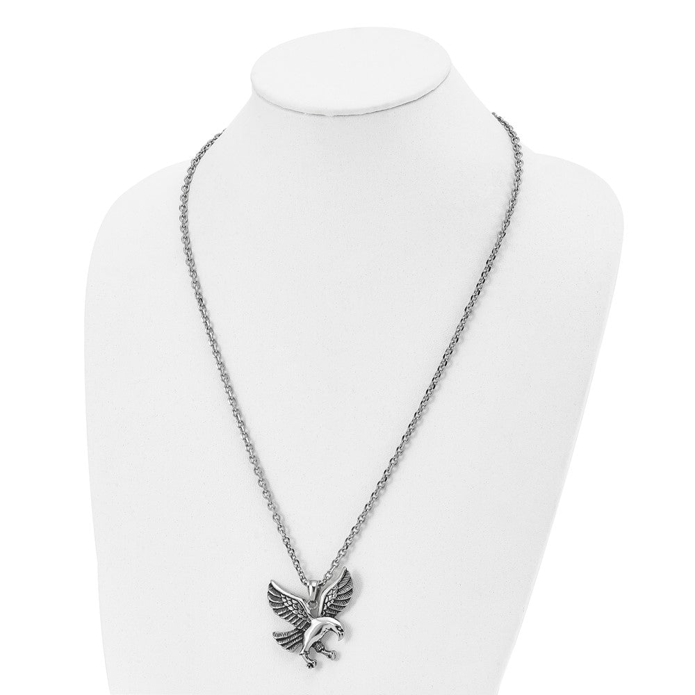 Alternate view of the Men's Stainless Steel Large Antiqued & Polished Eagle Necklace, 24 In by The Black Bow Jewelry Co.