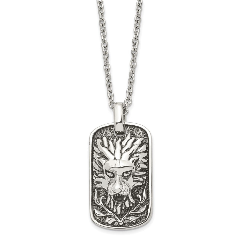 Alternate view of the Men's Stainless Steel Antiqued Lion's Head Dog Tag Necklace, 22 Inch by The Black Bow Jewelry Co.