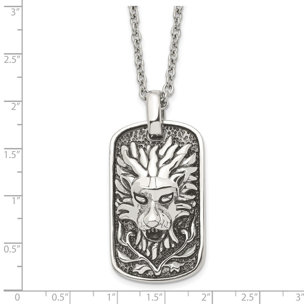 Alternate view of the Men's Stainless Steel Antiqued Lion's Head Dog Tag Necklace, 22 Inch by The Black Bow Jewelry Co.