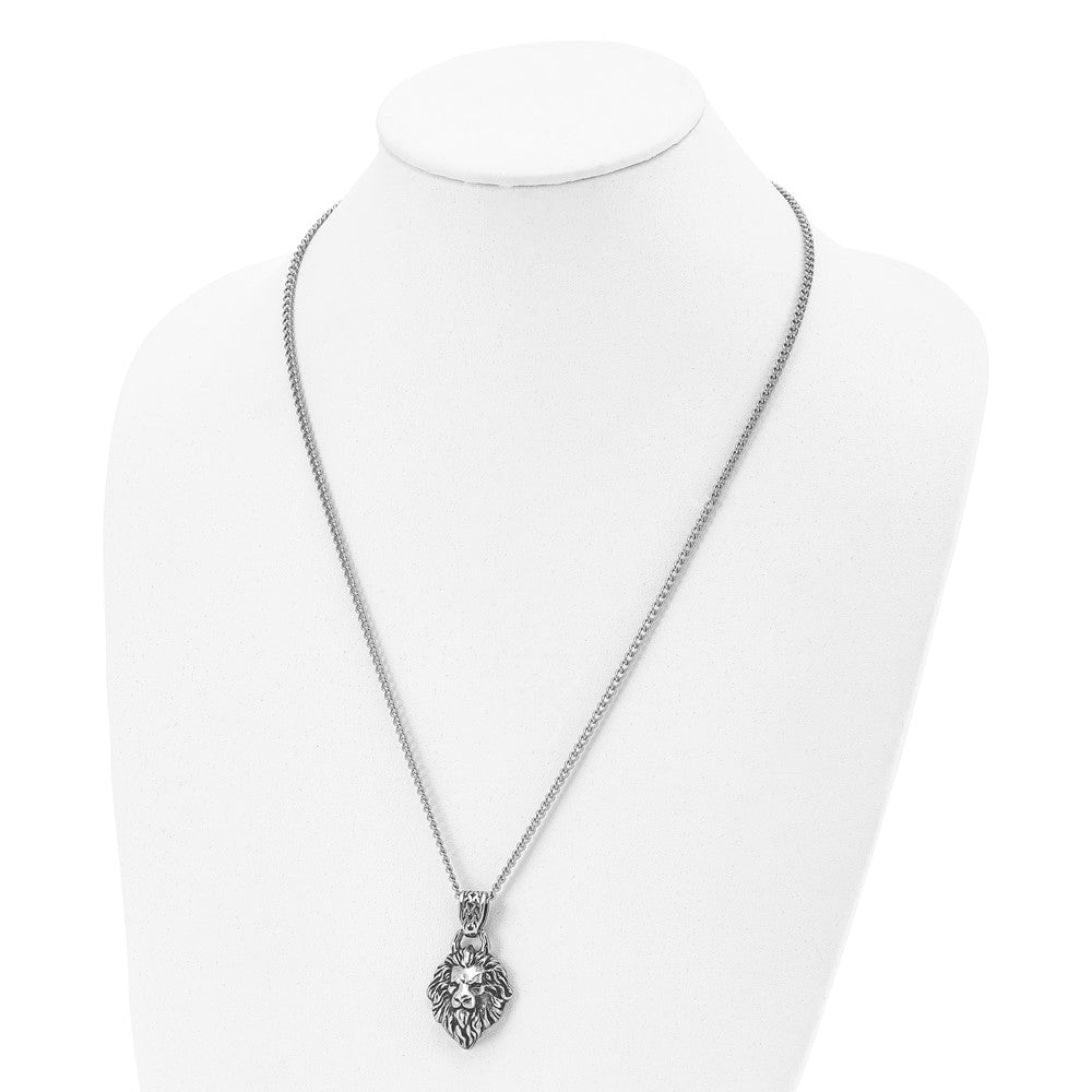 Alternate view of the Stainless Steel Medium Antiqued Lion's Head Necklace, 24 Inch by The Black Bow Jewelry Co.