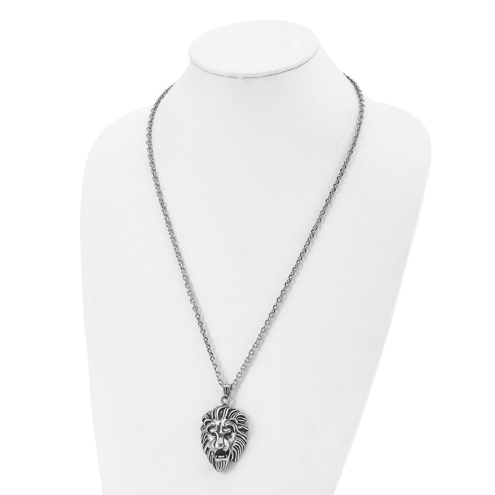 Alternate view of the Men's Stainless Steel Antiqued X-Large 3D Lion Head Necklace, 24 Inch by The Black Bow Jewelry Co.