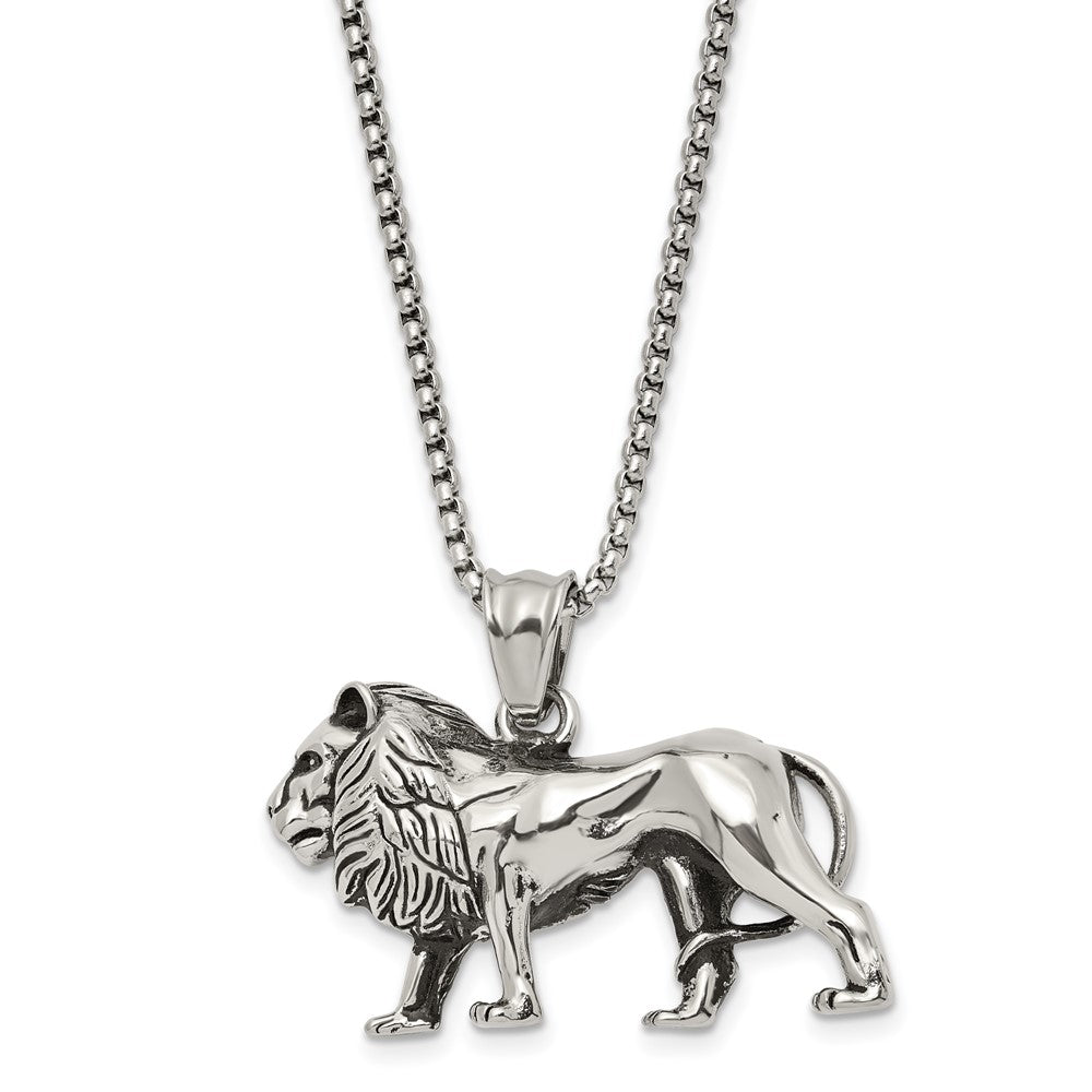 Stainless Steel Antiqued & Polished Lion Necklace, 25.5 Inch, Item N23039 by The Black Bow Jewelry Co.