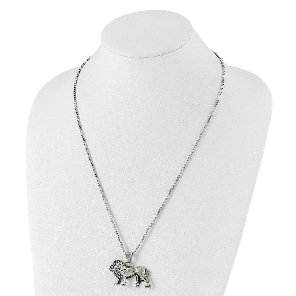 Alternate view of the Stainless Steel Antiqued & Polished Lion Necklace, 25.5 Inch by The Black Bow Jewelry Co.