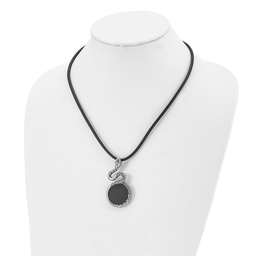 Alternate view of the Men's Stainless Steel, Black Enamel & Leather Snake Necklace, 20 Inch by The Black Bow Jewelry Co.