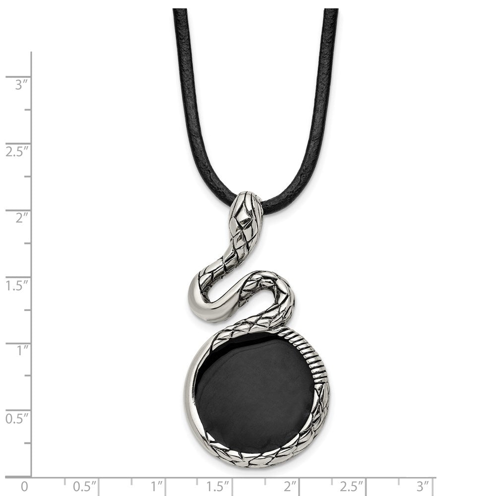 Alternate view of the Men's Stainless Steel, Black Enamel & Leather Snake Necklace, 20 Inch by The Black Bow Jewelry Co.