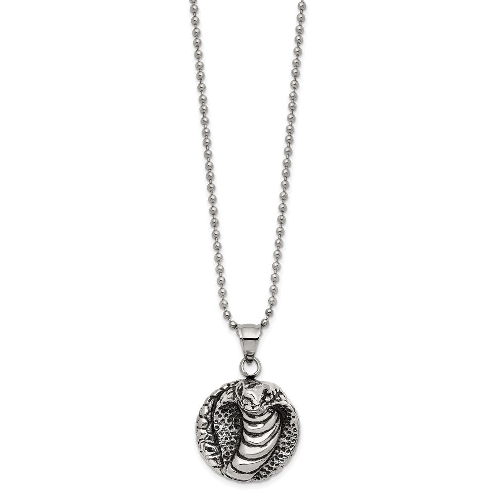 Men's Stainless Steel Antiqued Round Cobra Necklace, 22 Inch, Item N23045 by The Black Bow Jewelry Co.